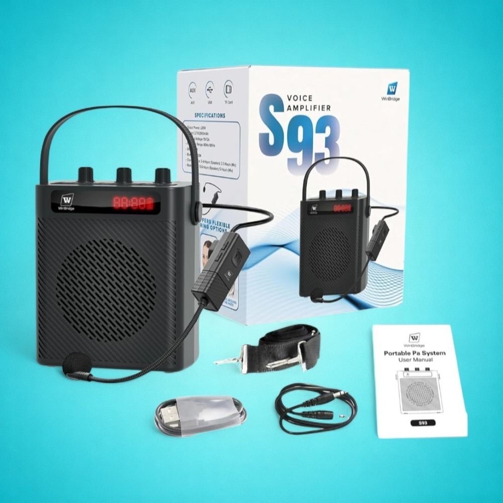 New WinBridge S93 Voice Amplifier-UHF Wireless Microphone-30W Amplification